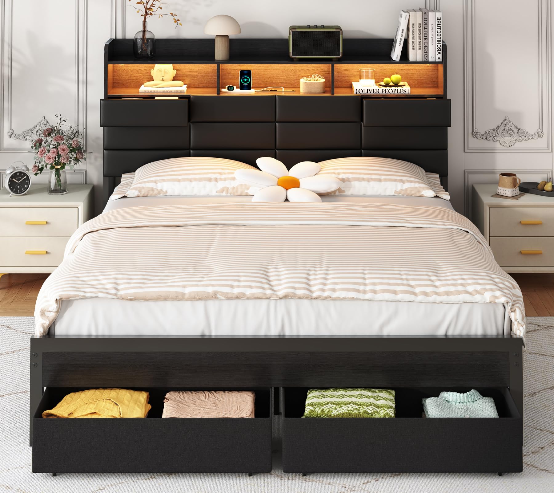 King Size Bed Frame With Storage Drawers - إطار سرير كبير الحجم مع أدراج