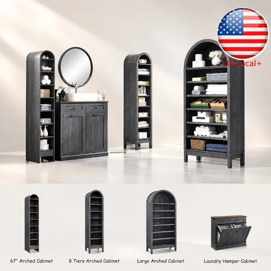 Storage - خزانة تخزين حمام عالية بتصميم مقوس،