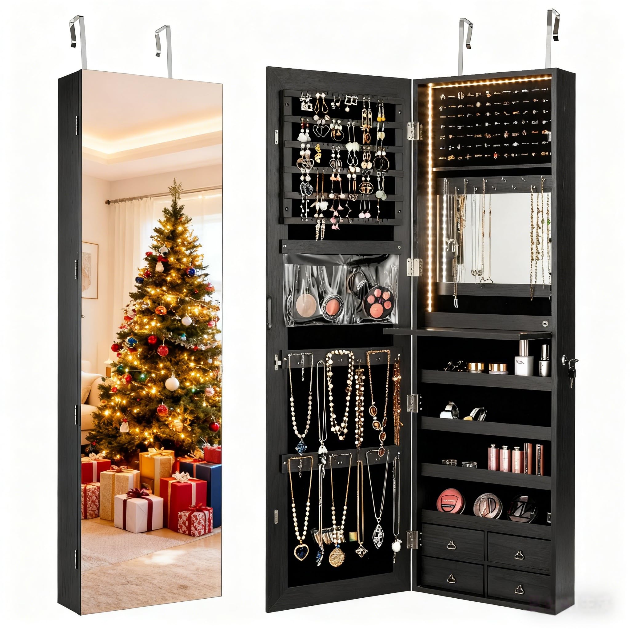 Full Length Mirror Jewelry Armoire - خزانة مجوهرات بإضاءة LED مقاس 47