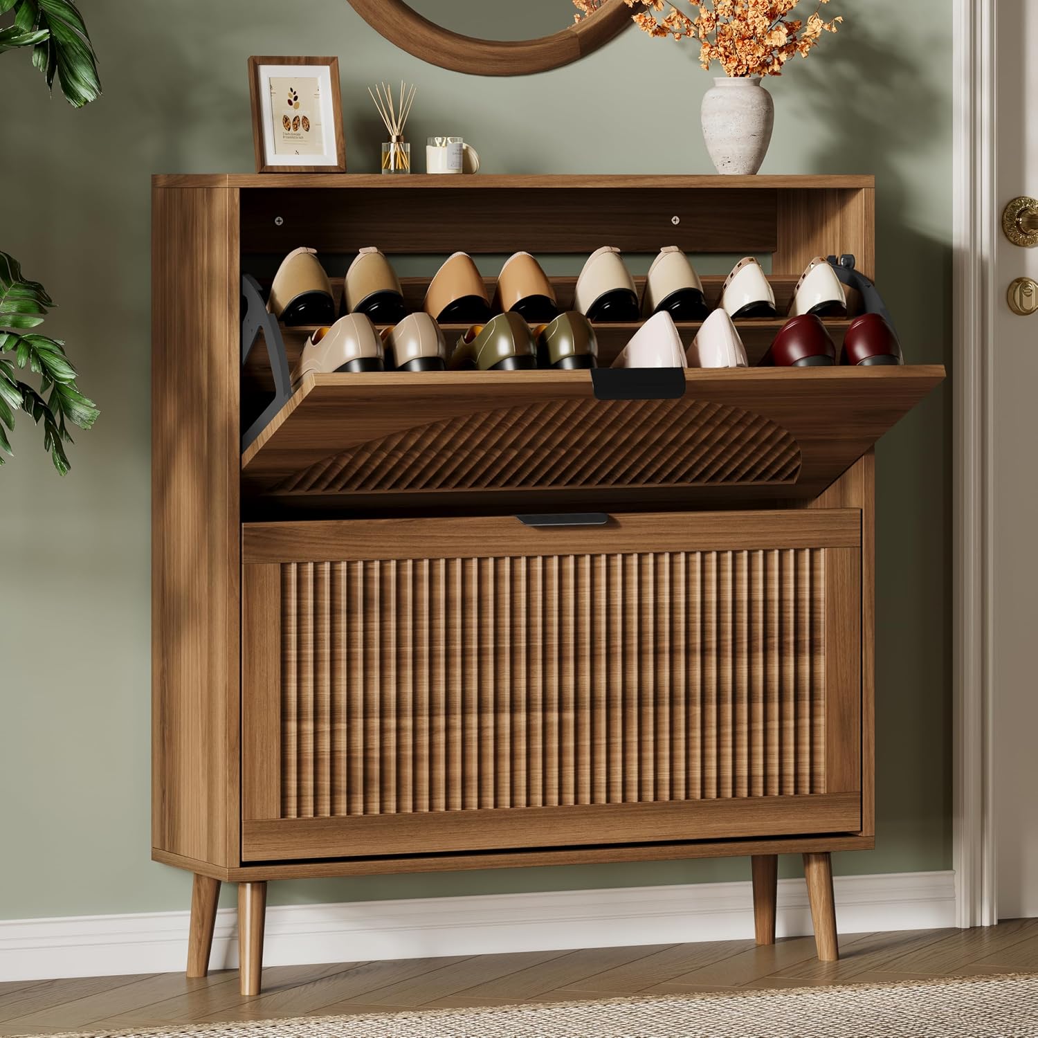 Shoe Rack Cabinet Narrow Entryway - خزانة أحذية بـ2 أدراج قابلة للفتح،