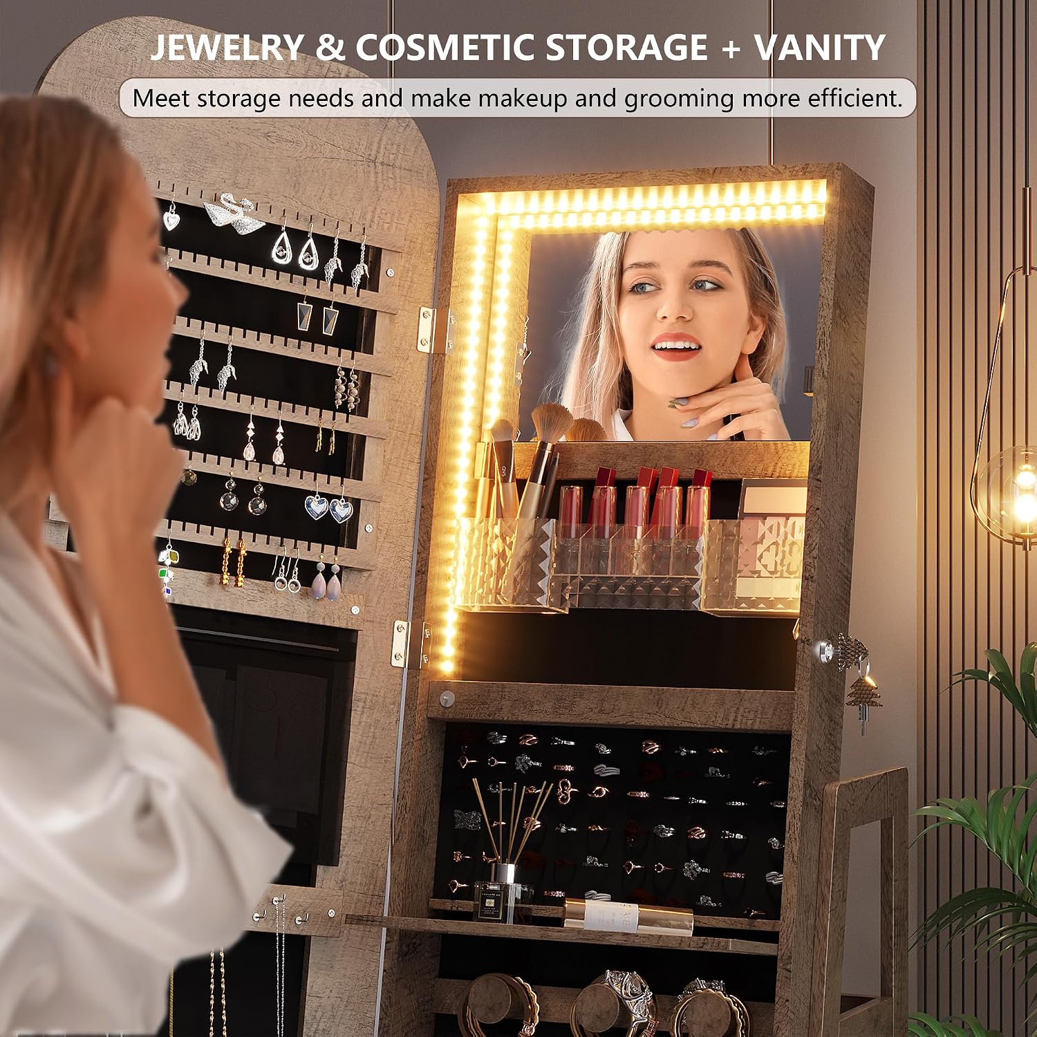 خزانة مجوهرات دوارة 360 درجة م - مراجعة Full Length Mirror Jewelry Armoire وسعره