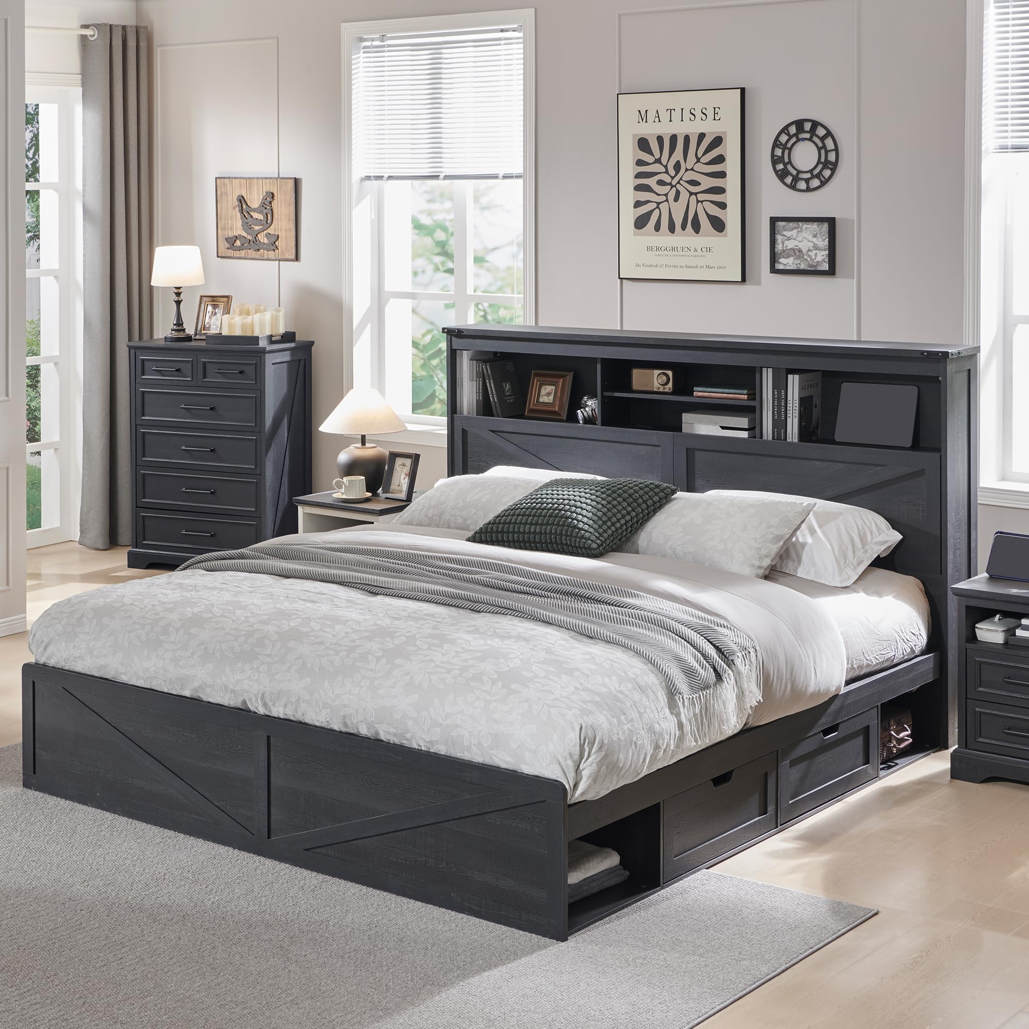 إطار سرير كبير الحجم بتصميم ري - مراجعة King Size Bed Frame With Storage Drawers وسعره