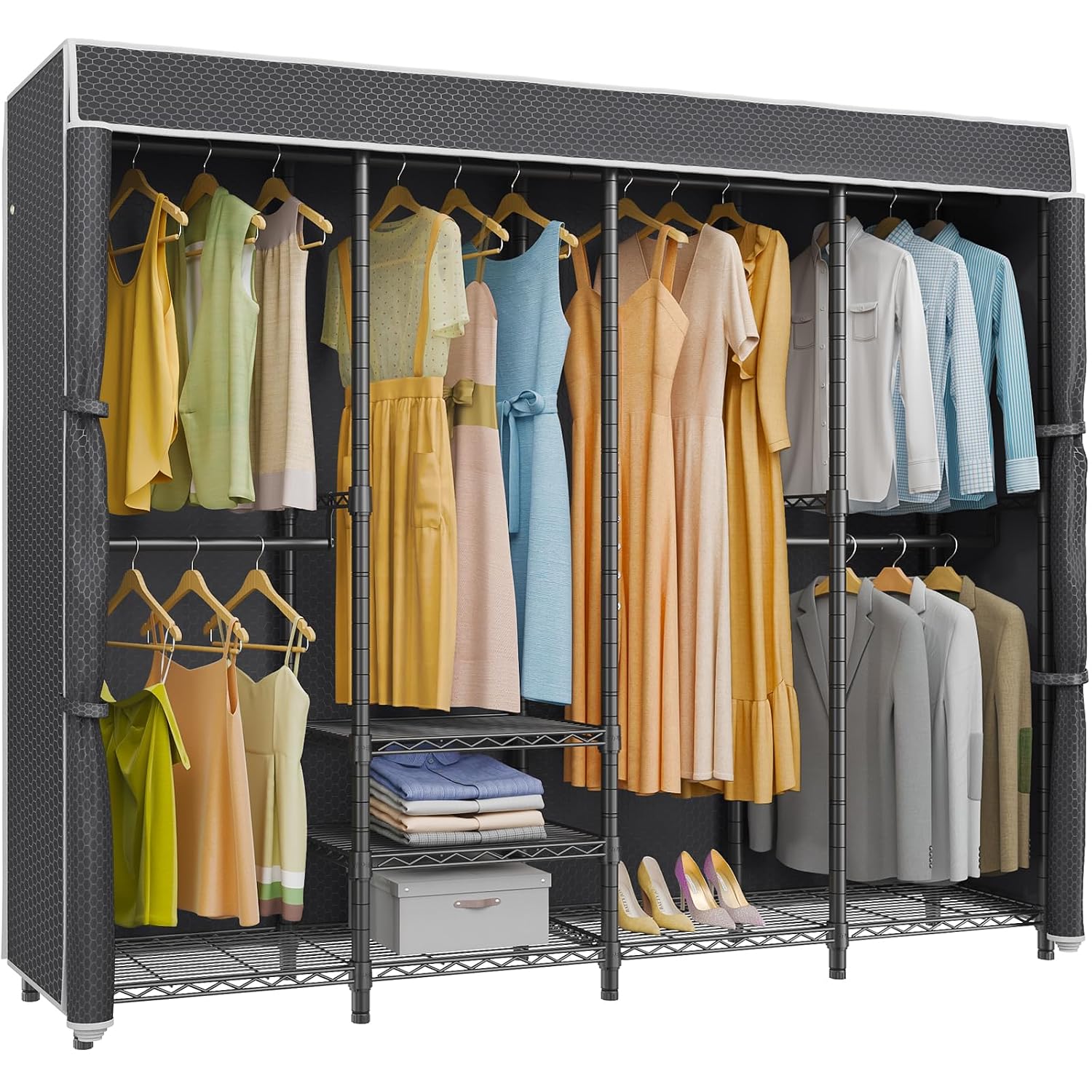 رف ملابس متوسط الحجم مع غطاء ق - مراجعة Wardrobe Closet Portable Fabric Cover وسعره