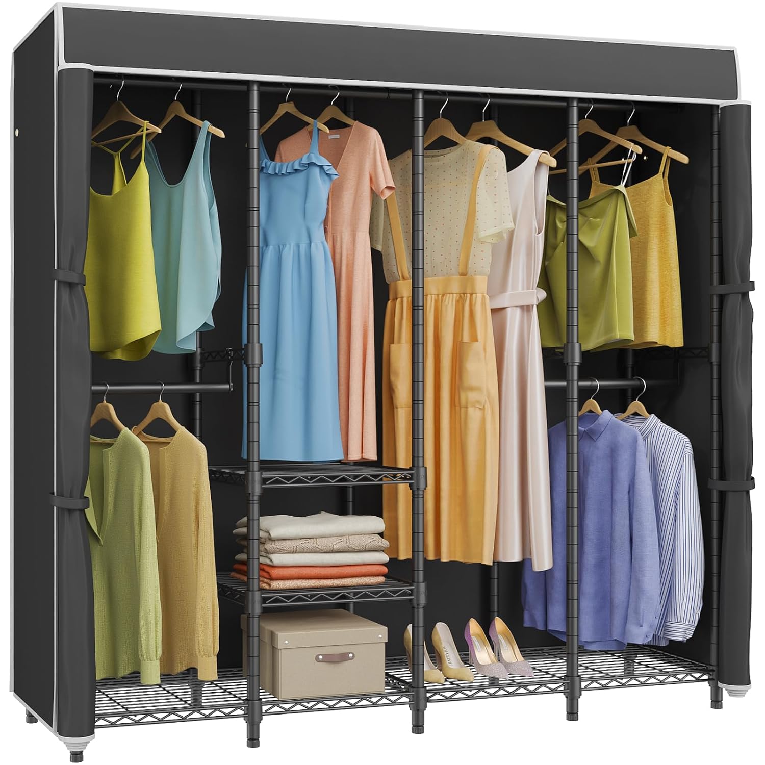 رف ملابس متوسط الحجم مع غطاء ق - مراجعة Wardrobe Closet Portable Fabric Cover وسعره