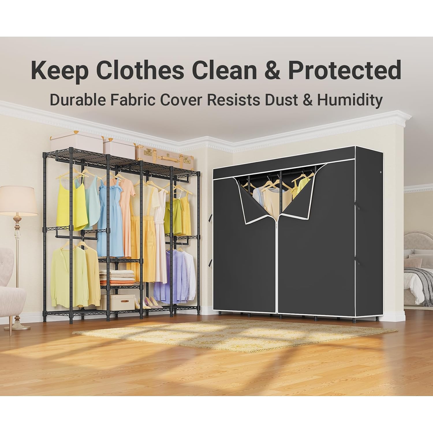 رف ملابس متوسط الحجم مع غطاء ق - مراجعة Wardrobe Closet Portable Fabric Cover وسعره