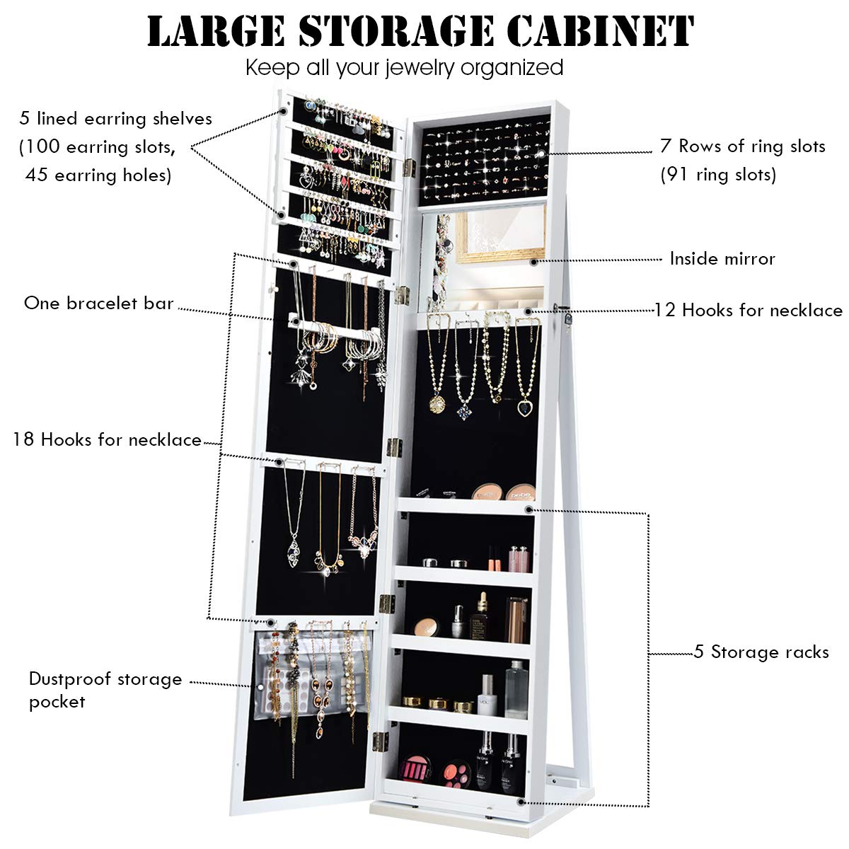 خزانة مجوهرات قائمة بذاتها مع  - مراجعة Full Length Mirror Jewelry Armoire وسعره